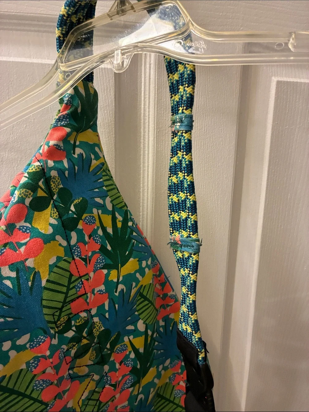 Kavu Tropical Floral Rope Sling Bag — Teal, Coral & Green